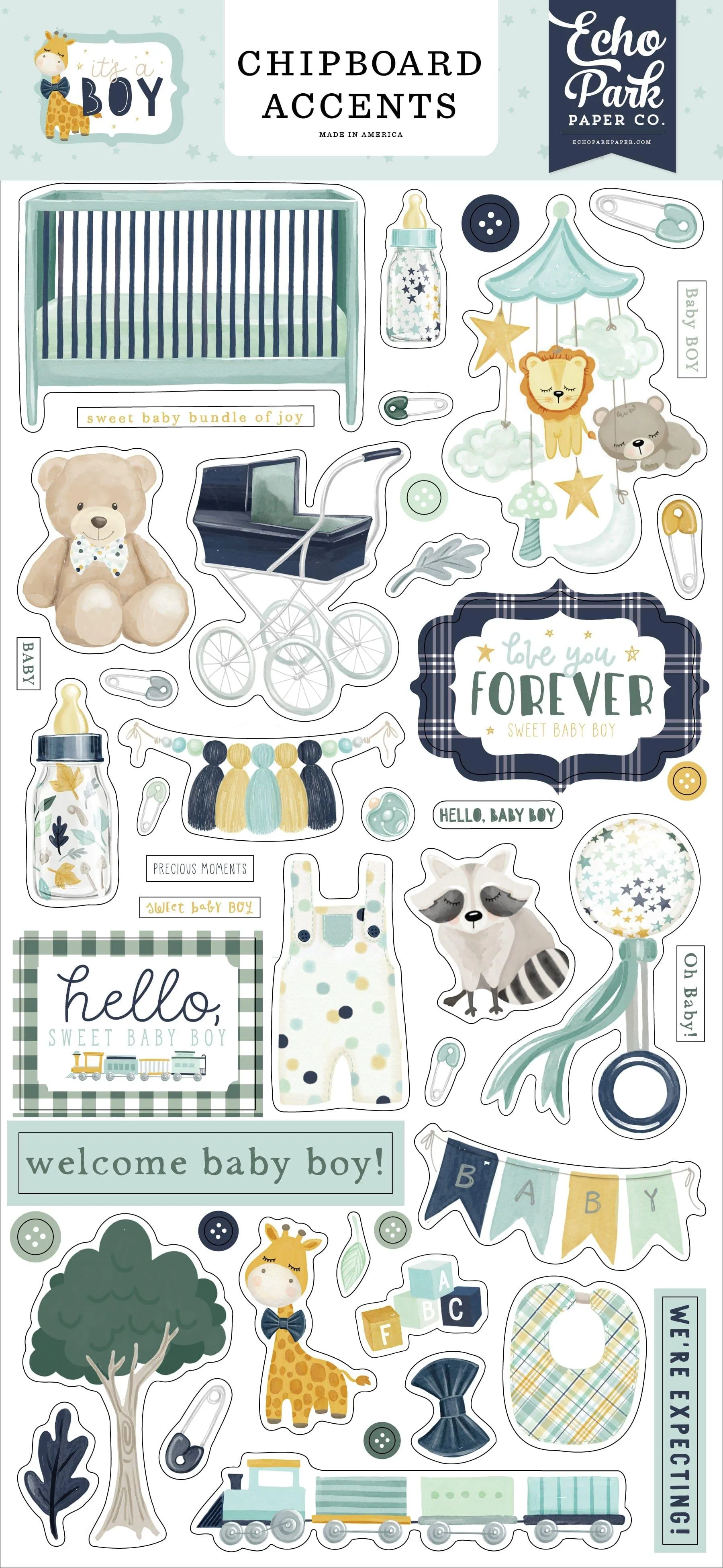 It's A Boy Collection 6 x 12 Scrapbook Chipboard Accents by Echo Park Paper