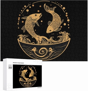 Japanese Fish Wave Yin and Yang Funy Jigsaw Puzzles Wooden Intellectual Puzzles Adults Brain-Teasing Game for Idea Gift