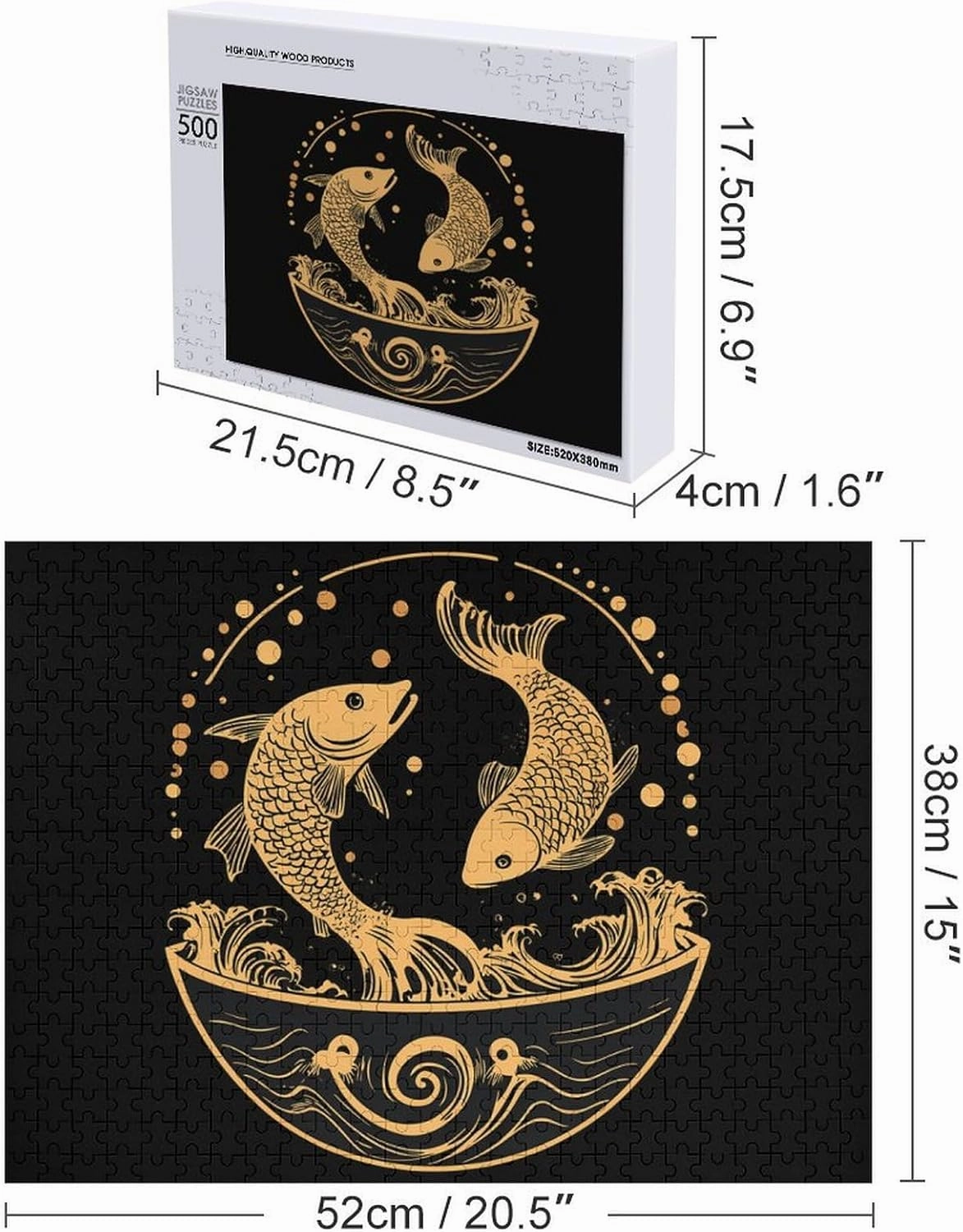 Japanese Fish Wave Yin and Yang Funy Jigsaw Puzzles Wooden Intellectual Puzzles Adults Brain-Teasing Game for Idea Gift