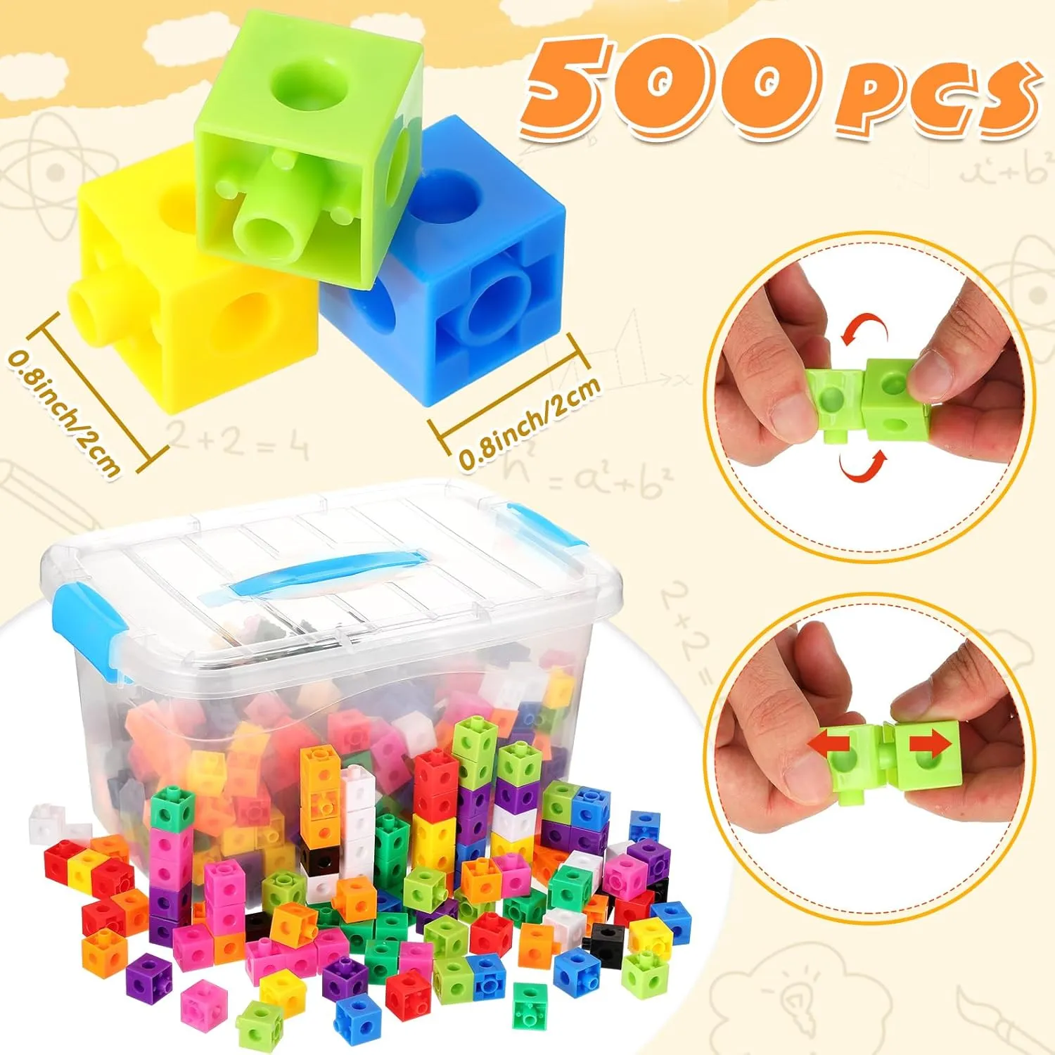 Jenaai 500 Pcs Math Learning Linking Cube with Storage Container Counting Cubes, Colorful Plastic Counting Blocks, Manipulatives Classroom Learning Supplies for Educational(Blue)