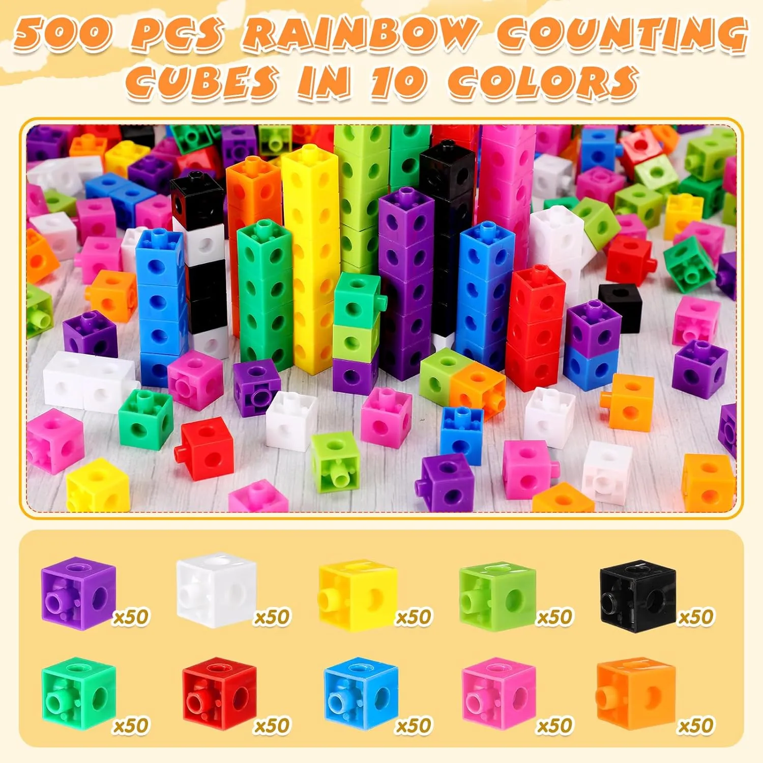 Jenaai 500 Pcs Math Learning Linking Cube with Storage Container Counting Cubes, Colorful Plastic Counting Blocks, Manipulatives Classroom Learning Supplies for Educational(Blue)