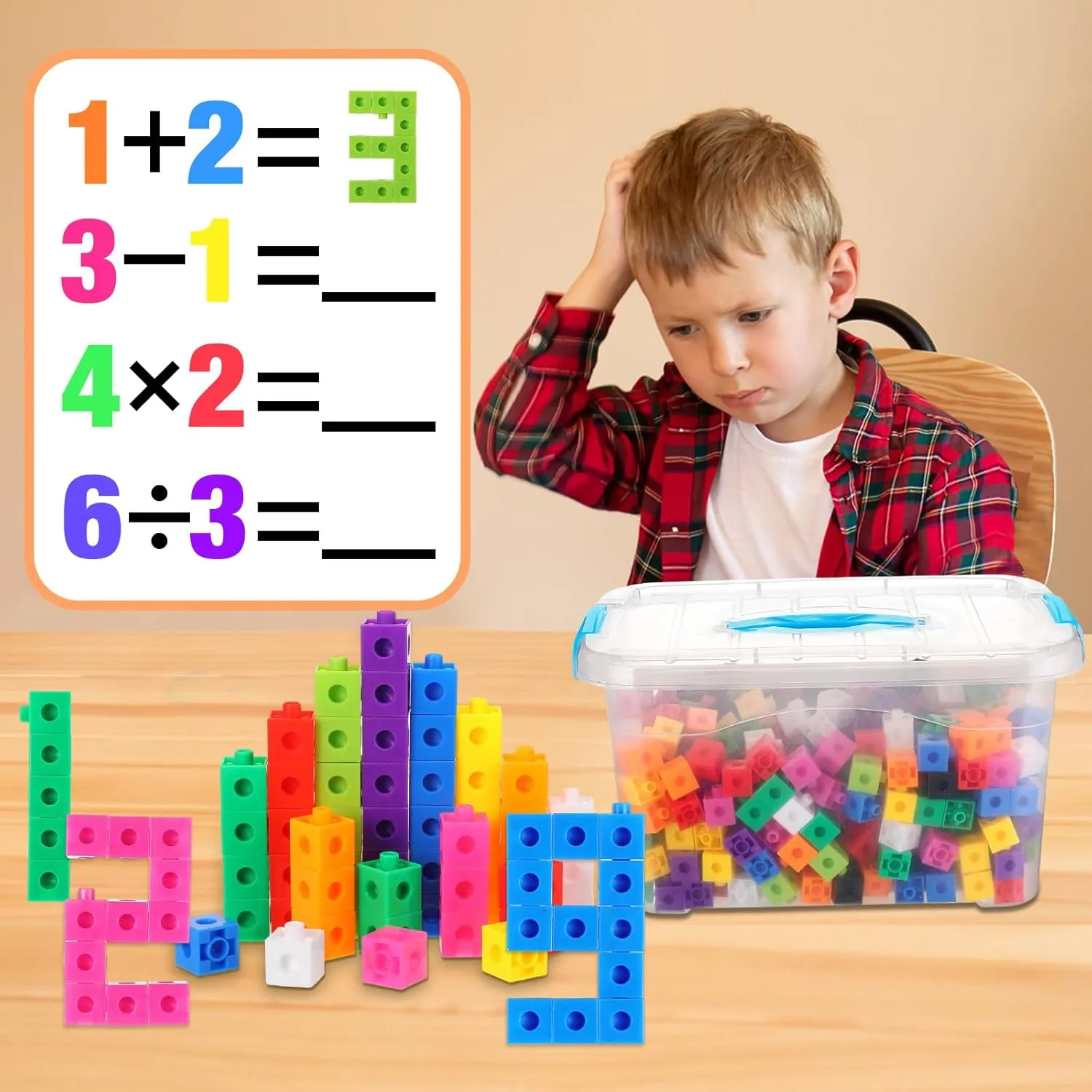 Jenaai 500 Pcs Math Learning Linking Cube with Storage Container Counting Cubes, Colorful Plastic Counting Blocks, Manipulatives Classroom Learning Supplies for Educational(Blue)