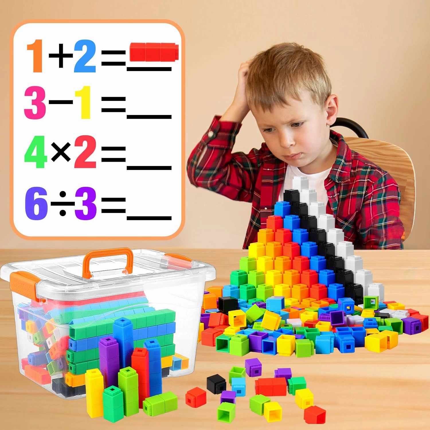 Jenaai 500 Pcs Math Learning Linking Cube with Storage Container Counting Cubes, Colorful Plastic Counting Blocks, Manipulatives Classroom Learning Supplies for Educational(Yellow)