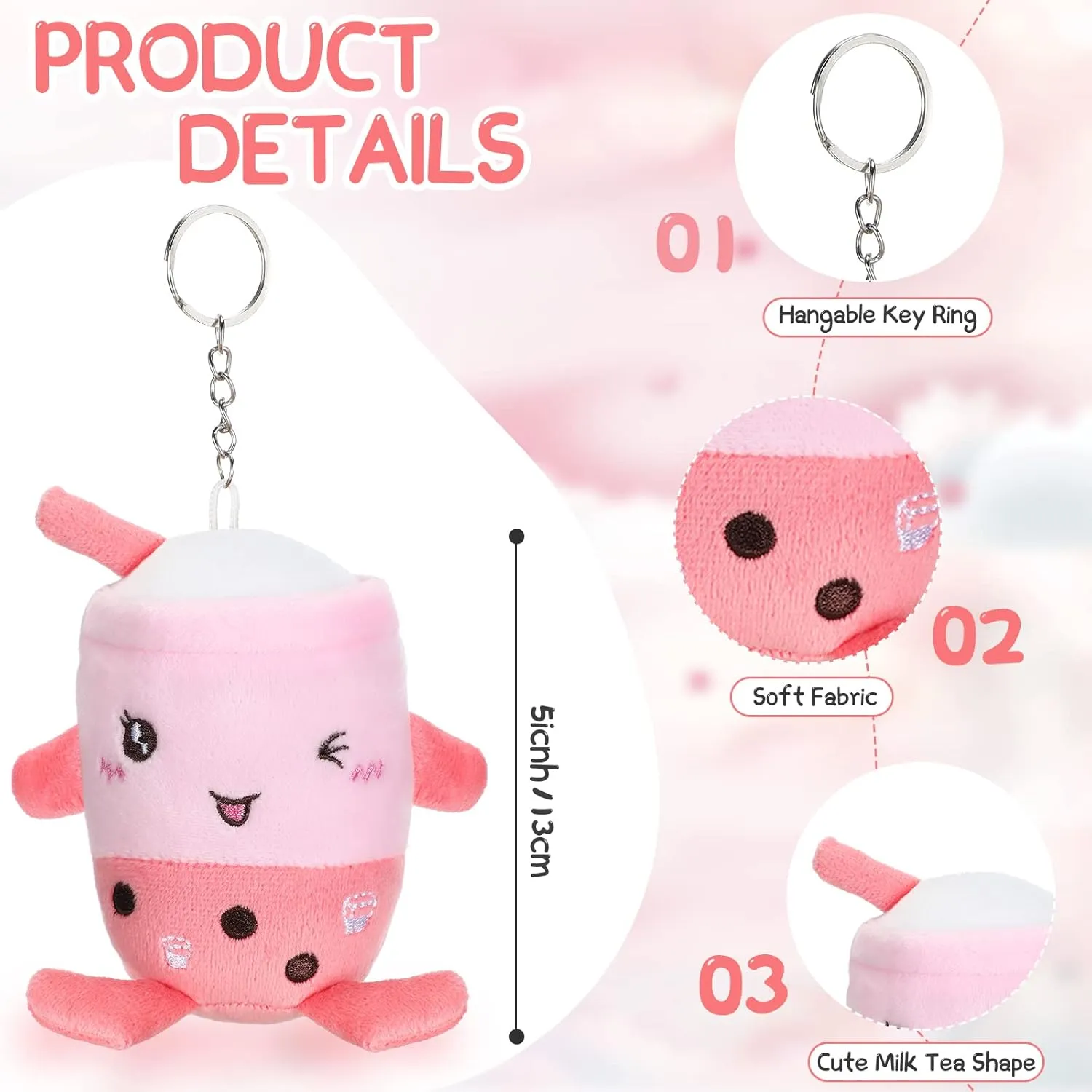 Jerify 16 Pcs Bubble Tea Keychain Plush Stuffed Animal Bubble Milk Tea Plush Toy for Birthday Party Lover