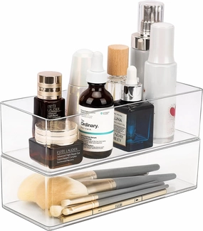 JessLab Acrylic Organizer, 2PK Cube Sections Makeup Organizer for Drawer, Makeup Organizer for Vanity, Countertop, Bathroom, Kitchen and Cabinet Storage(1 1 Compartment)