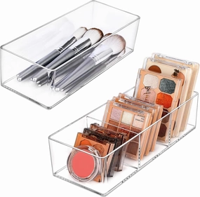 JessLab Acrylic Organizer, 2PK Cube Sections Makeup Organizer for Drawer, Makeup Organizer for Vanity, Countertop, Bathroom, Kitchen and Cabinet Storage(1 3 Compartment)