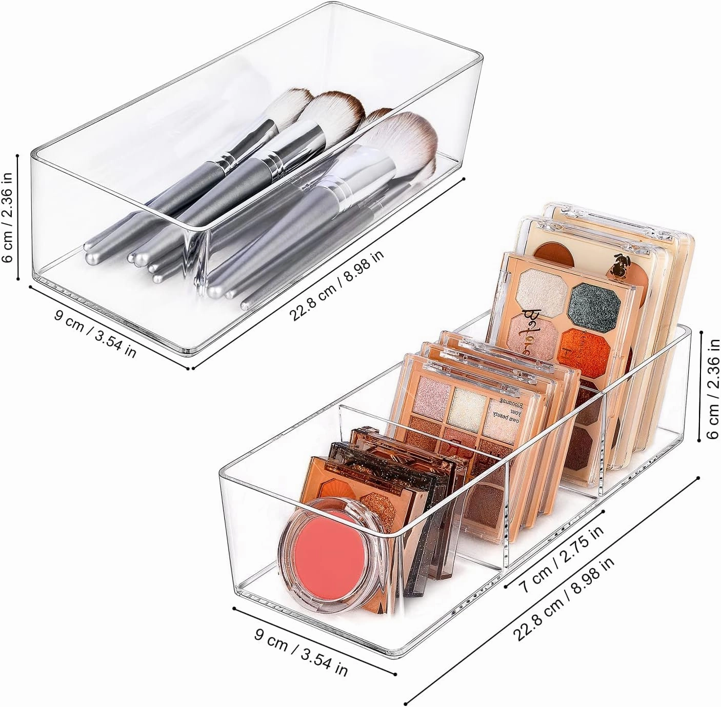 JessLab Acrylic Organizer, 2PK Cube Sections Makeup Organizer for Drawer, Makeup Organizer for Vanity, Countertop, Bathroom, Kitchen and Cabinet Storage(1 3 Compartment)