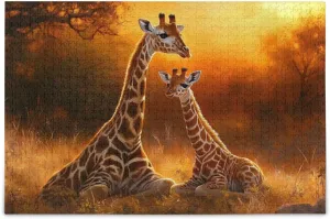 Jigsaw Puzzle 1000 Piece, Giraffe Family Grassland Educational Intellectual Decompression Puzzle Game Jigsaw Puzzle for Adult Active Thinking Party Entertainment, Family Games