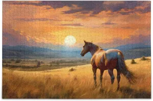 Jigsaw Puzzle 500 Piece, Landscape Horse Grassland Educational Intellectual Decompression Puzzle Game Jigsaw Puzzle for Adult Active Thinking Party Entertainment, Family Games