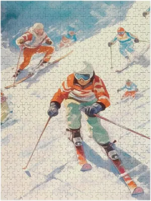 Jigsaw Puzzles Vintage Ski Wooden Puzzle Winter Snow Mountain Landscape Puzzles for Adults 500 Pieces, Impossible Hard Difficult Challenging Puzzles for Adults