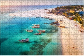 Jigsaw Puzzles 500 Pieces for Adults Kids - Aerial view of The fishing boats on tropical sea coast with sandy Large Puzzles Pieces Fit Together Educational Intellectual Fun Game
