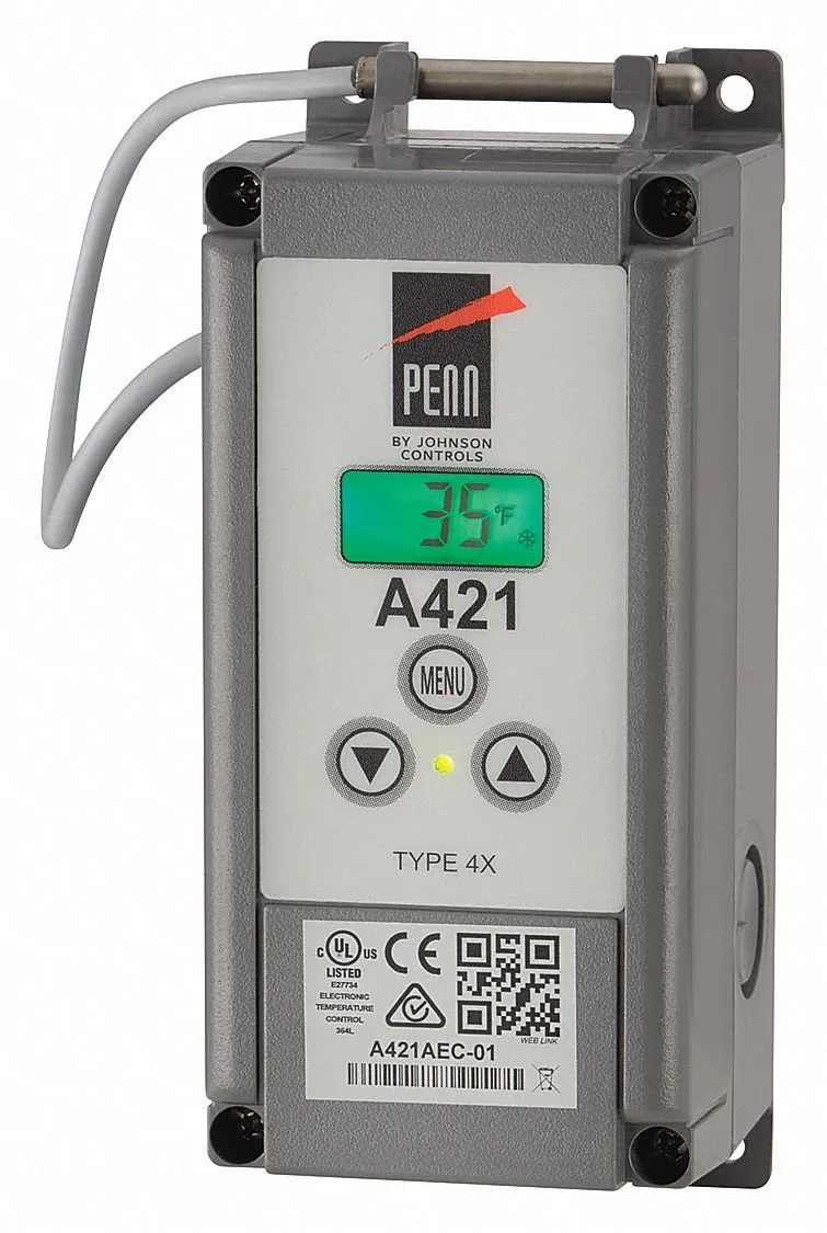 Johnson Controls A421AEC-02C Electronic Temp Control, SPDT, 1 Switch, 6.5 ft. (2m)