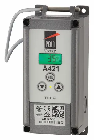 Johnson Controls A421AEC-02C Electronic Temp Control, SPDT, 1 Switch, 6.5 ft. (2m)