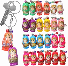 jojofuny 24pcs Cartoon Russian Nesting Dolls Keychain Pendants with Keyrings Handbag Charms for Purses Backpacks and Keys and Design Random Style