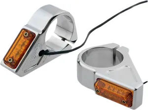 Joker Machine 05-300-3 Rectangle LED Fork Mount Turn Signals - 39mm - Chrome