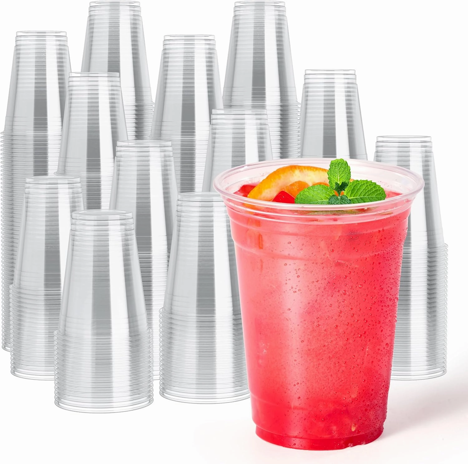 JOLLY CHEF 16 oz Clear Plastic Cups, 1000 Pack Disposable Plastic Cups, Party Drinking Cups Perfect for Water, Cold Coffee, Beer, Shakes, Smoothies, Juices, Beer, Iced Tea