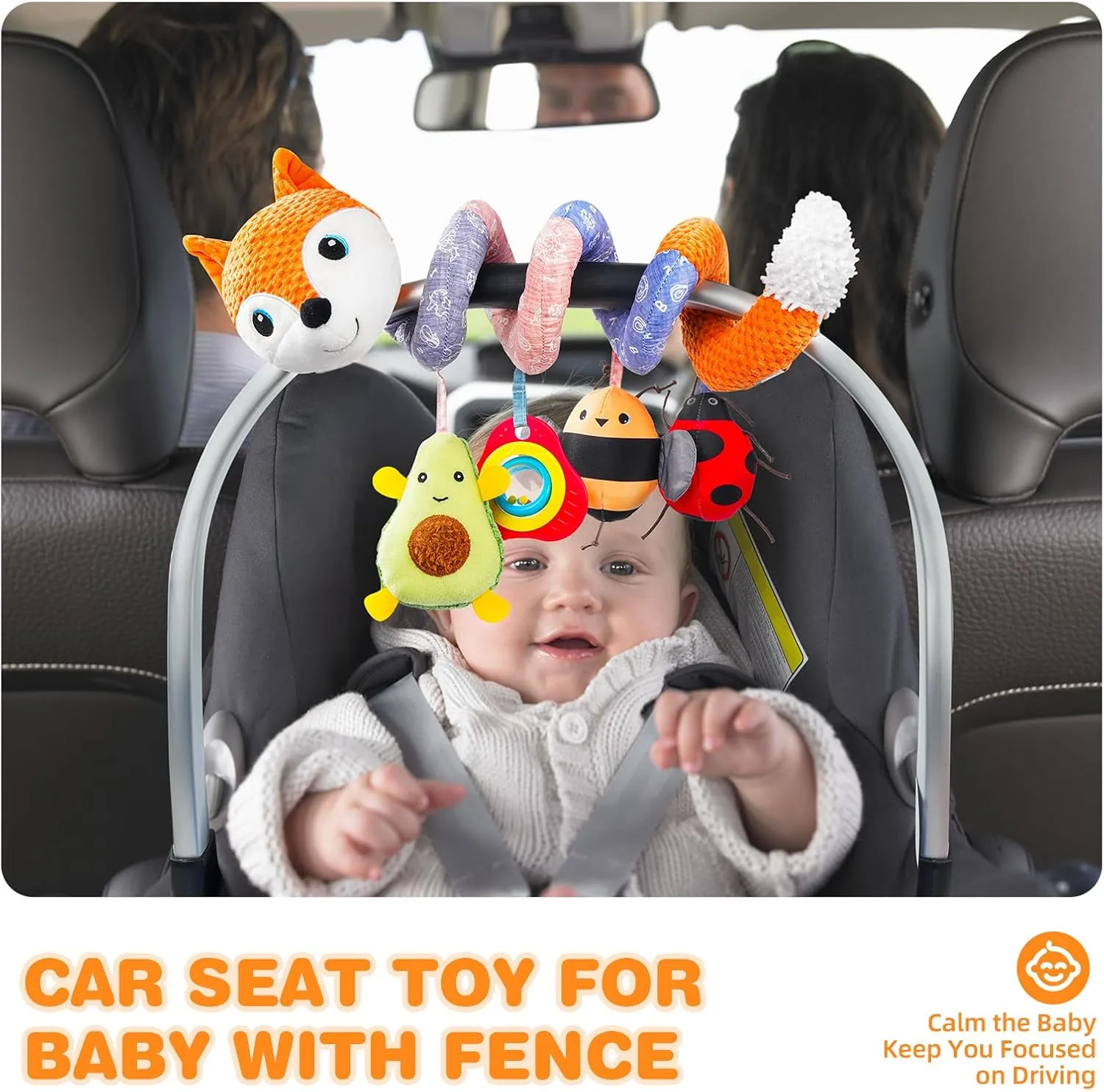 Jollybaby Baby Car Seat Stroller Toys, Plush Activity Hanging Spiral Activity Pram Crib with Music Box, Rattles, Squeaker for Babies Infant Boys Girls(Orange Fox)
