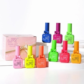 JR Nail Gel Polish Set 9pcs 15ml Bright Color Red Pink Blue Bowknot-Shaped Bottles Gel Polish Kit UV LED Soak Off Polish Home DIY Gift F