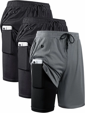 JWJ Mens 2 in 1 Running Shorts Quick Dry Gym Athletic Workout Clothes with Side Pockets