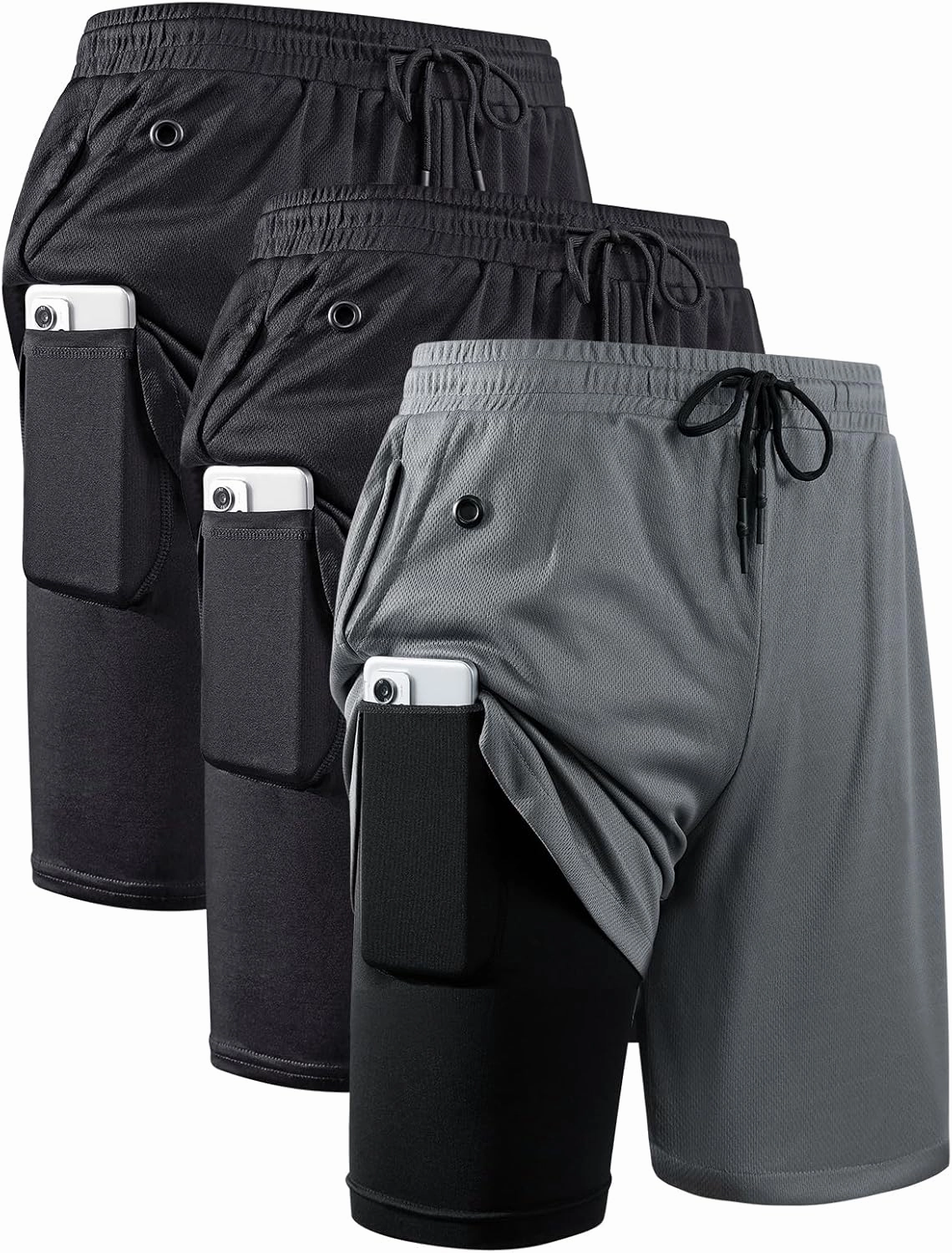 JWJ Mens 2 in 1 Running Shorts Quick Dry Gym Athletic Workout Clothes with Side Pockets