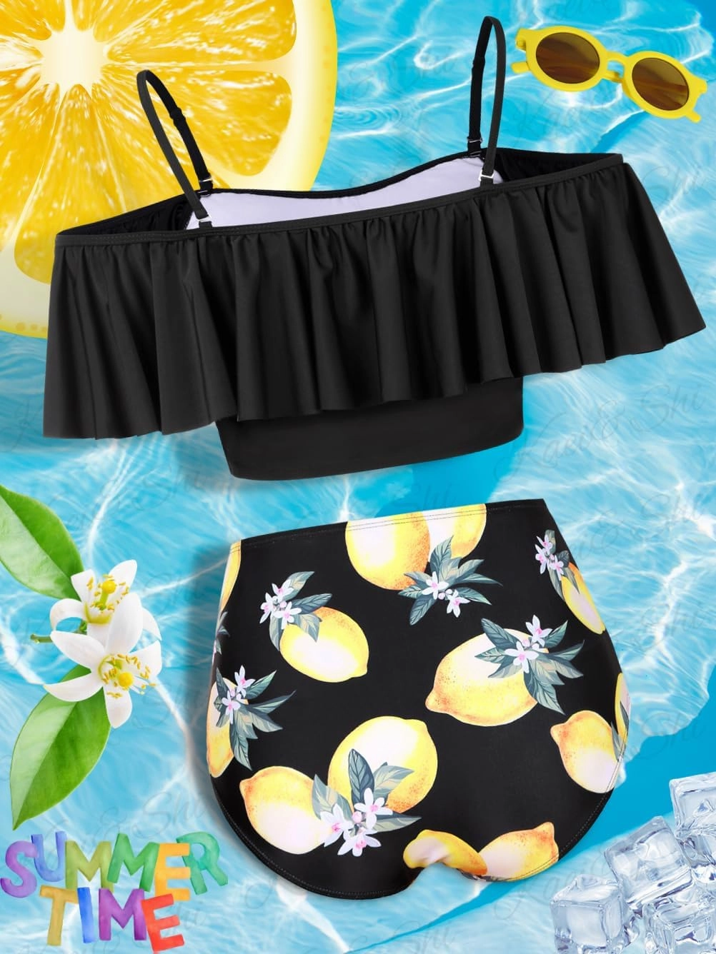 Kaei&Shi High Waisted Flounce Bikini Set,Tummy Control Swimsuits for Women,Off Shoulder