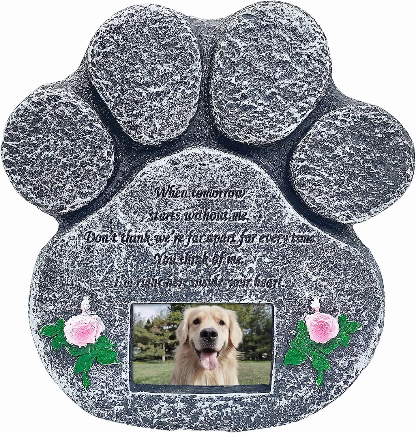 kathson Pet Memorial Stones for Dogs with Picture Frame, Loss of Dog Sympathy Gift Paw Shaped Cat Headstones and Grave Markers, Resin Bereavement Gifts Dogs Commemoration Tombstone
