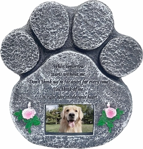 kathson Pet Memorial Stones for Dogs with Picture Frame, Loss of Dog Sympathy Gift Paw Shaped Cat Headstones and Grave Markers, Resin Bereavement Gifts Dogs Commemoration Tombstone