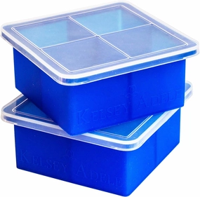 Kelsey Adele King Cube Ice Tray with Lid - Premium Silicone Mold for 2" Large Cubes, Best For Whiskey Bourbon Scotch Lovers; Good For Baby Food Freezer Storage, Freezing Instant Pot Broth - 1/2 Cup,