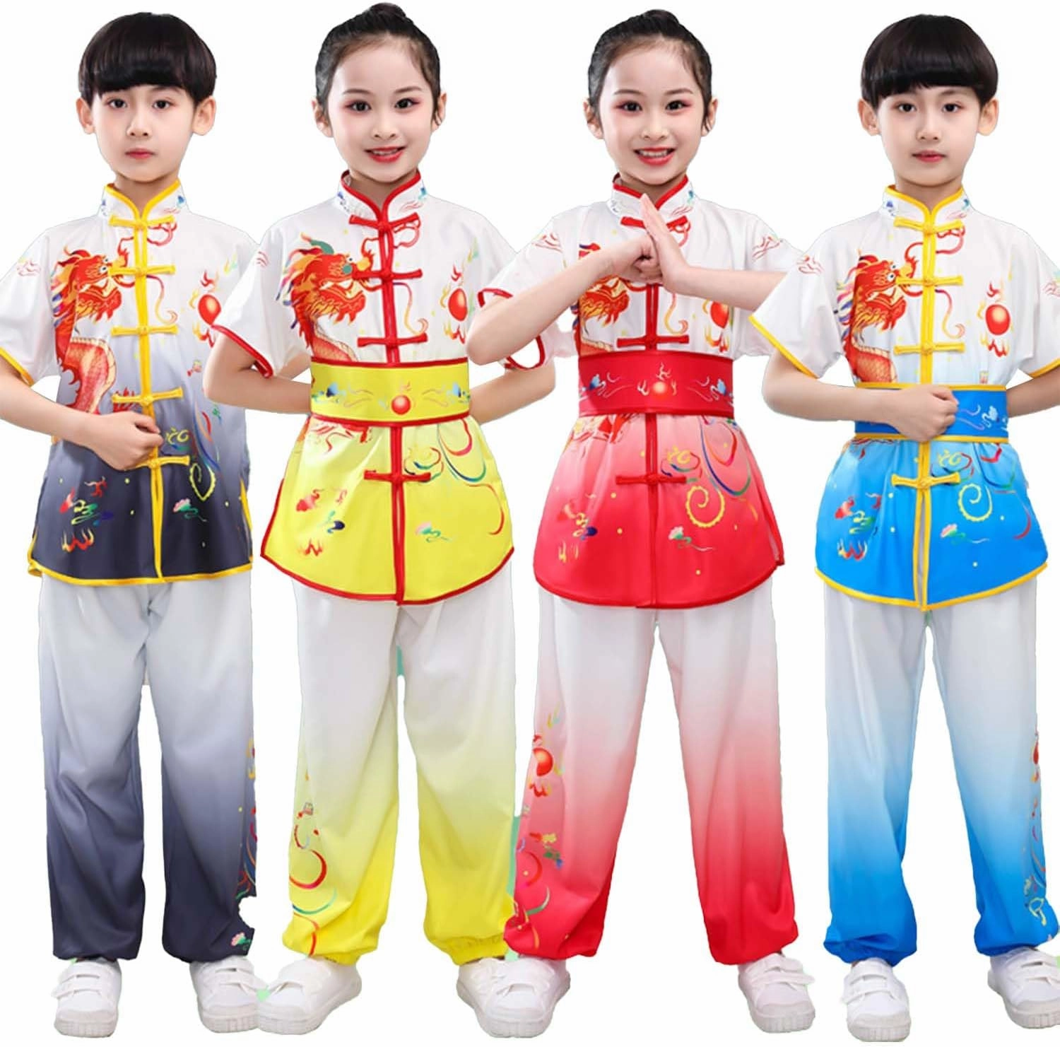 Kids Kung Fu Uniform for Boys Girl Chinese Traditional Tai Chi Wushu Suits Short Sleeved Martial Arts Uniform