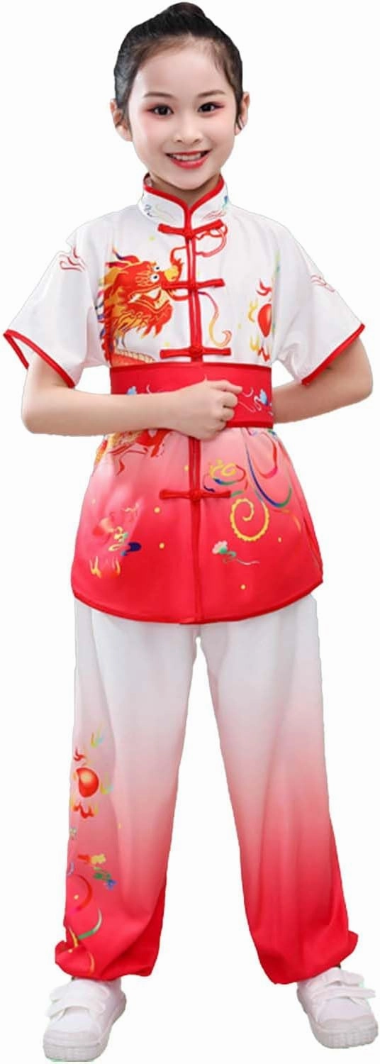 Kids Kung Fu Uniform for Boys Girl Chinese Traditional Tai Chi Wushu Suits Short Sleeved Martial Arts Uniform