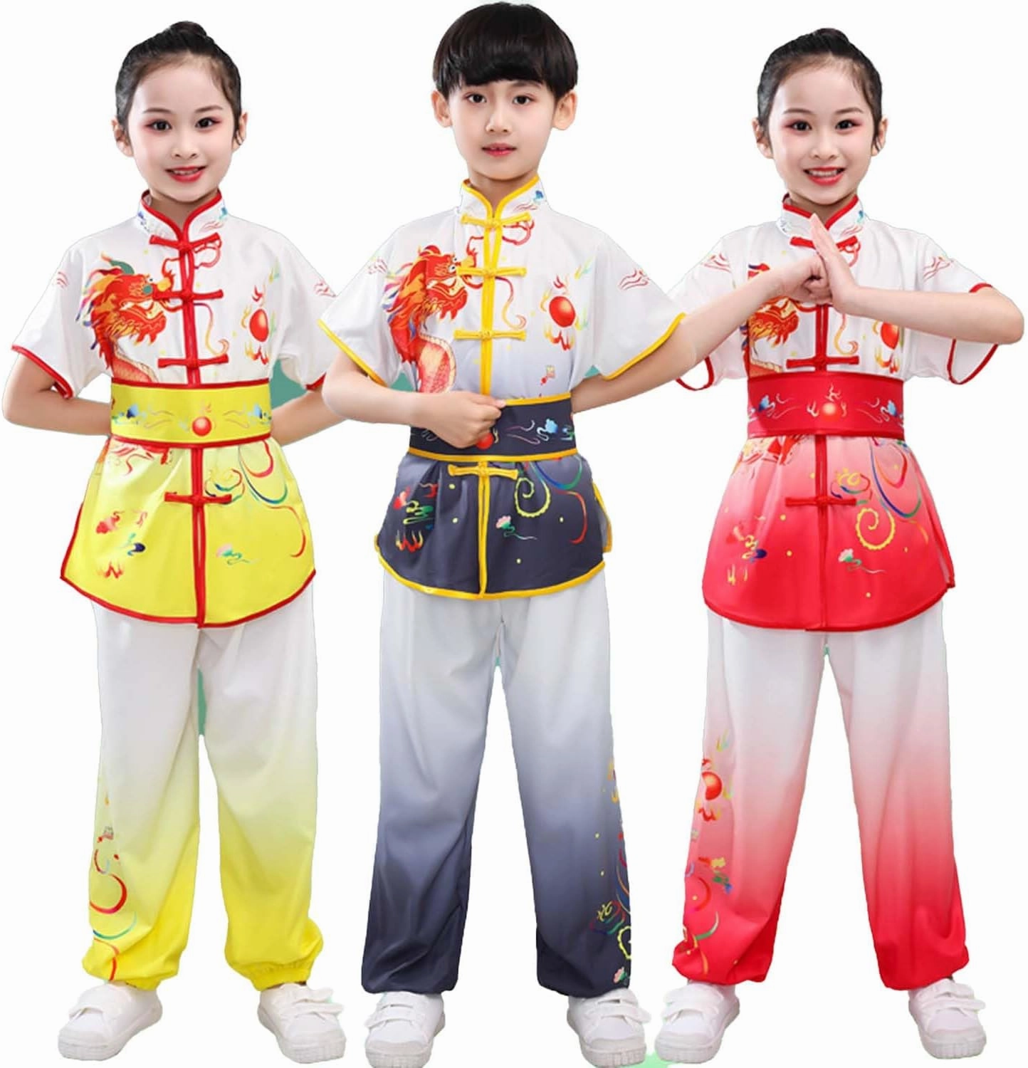 Kids Kung Fu Uniform for Boys Girl Chinese Traditional Tai Chi Wushu Suits Short Sleeved Martial Arts Uniform