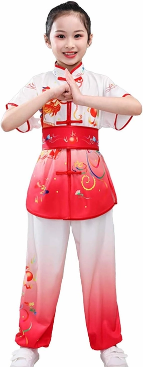 Kids Kung Fu Uniform for Boys Girl Chinese Traditional Tai Chi Wushu Suits Short Sleeved Martial Arts Uniform