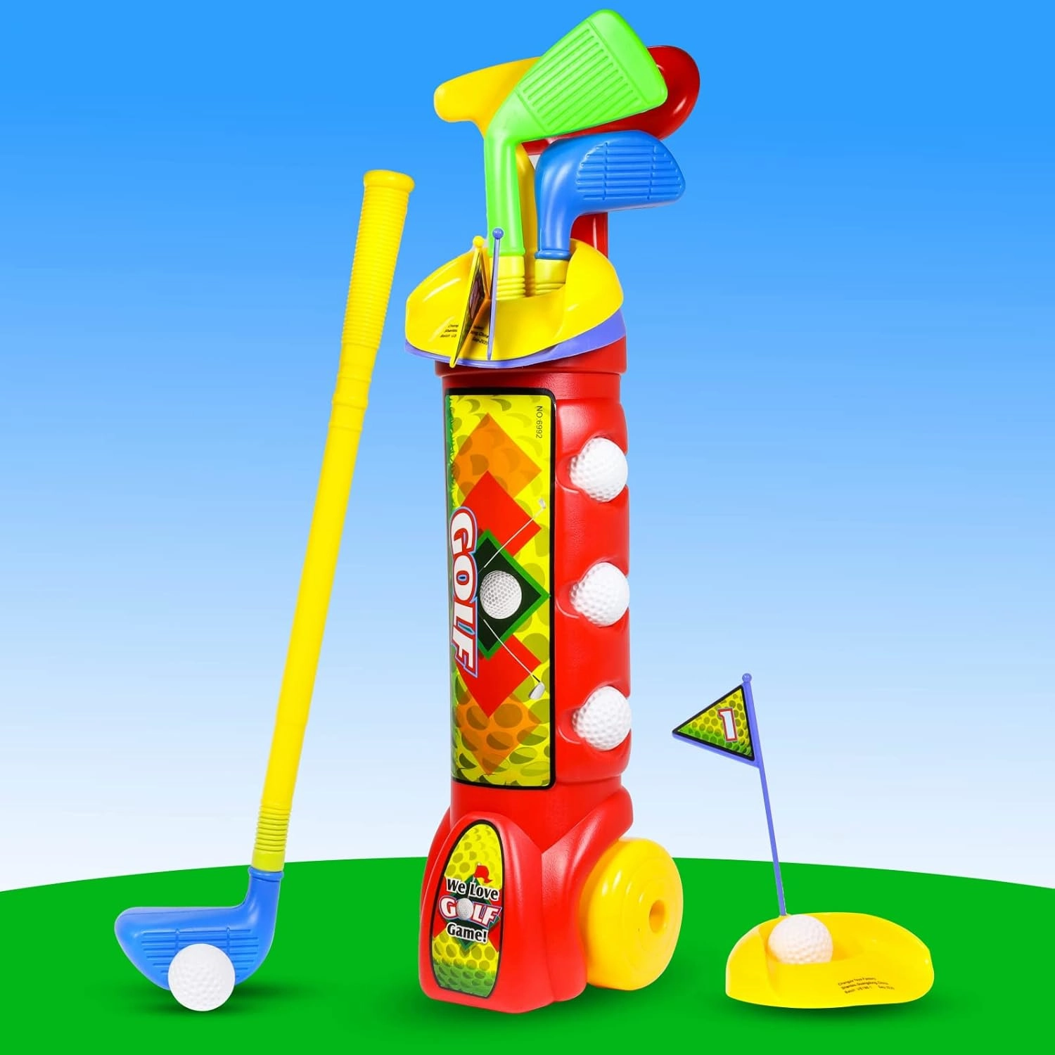 Kids Toddler Outdoor Golf Club Pretend Play Set - Red
