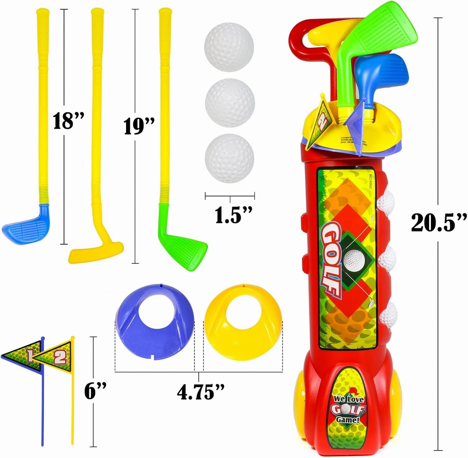 Kids Toddler Outdoor Golf Club Pretend Play Set - Red