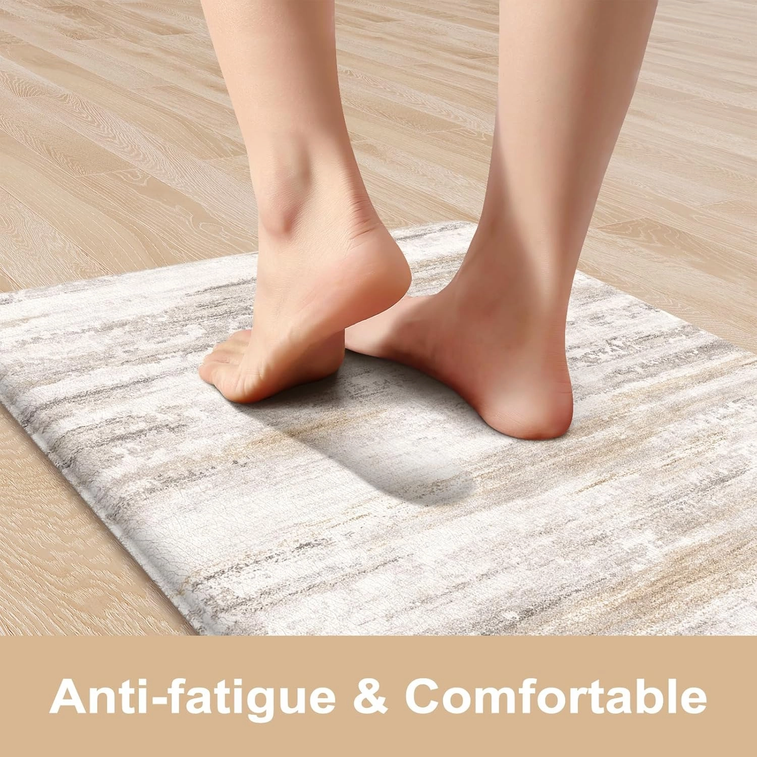 KIMODE Anti Fatigue Kitchen Mats for Floor 2 Piece, Cushioned Abstract Kitchen Rugs,Memory Foam Kitchen Floor Mats, Standing Desk Mats for Laundry, Office, Sink Light Brown Multi 17"x47" 17"x29"