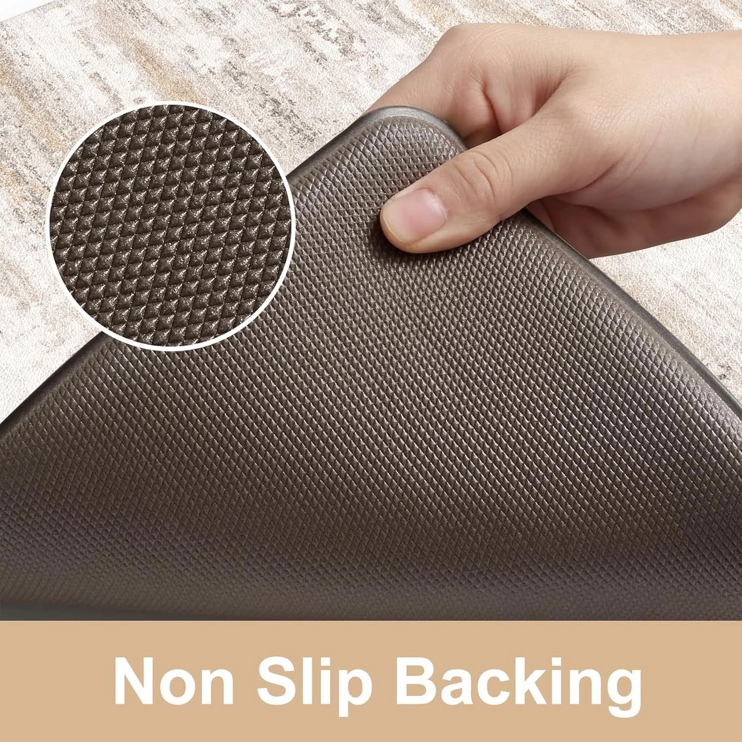 KIMODE Anti Fatigue Kitchen Mats for Floor 2 Piece, Cushioned Abstract Kitchen Rugs,Memory Foam Kitchen Floor Mats, Standing Desk Mats for Laundry, Office, Sink Light Brown Multi 17"x47" 17"x29"