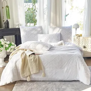 King Size Comforter Set White, Tufted Boho Bedding Comforter King Size 3 Pieces Set Farmhouse Decor, Bohemian Textured Lightweight Fluffy King Comforter Set Shabby Chic Bedding Bedroom Decor