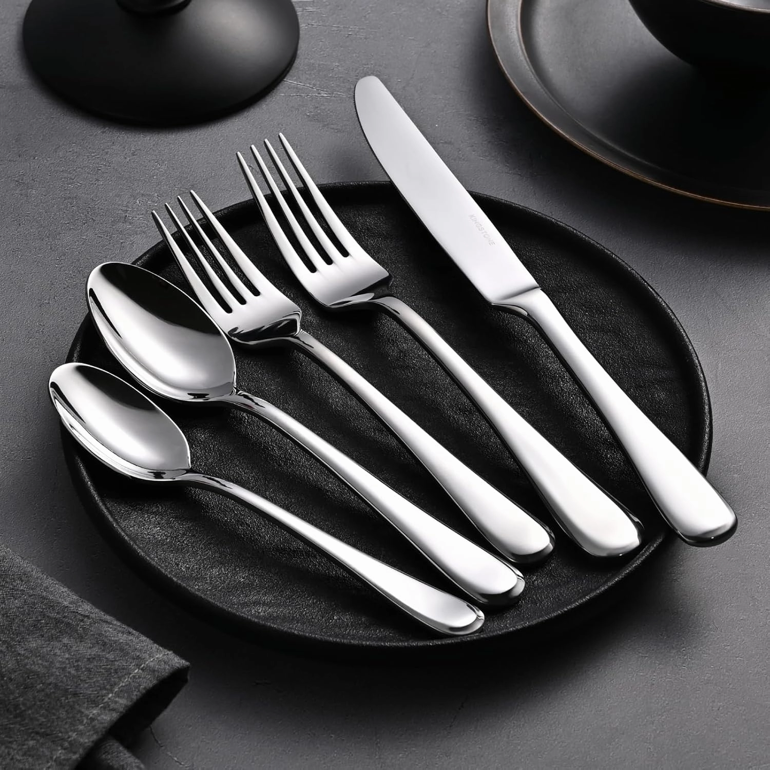 KINGSTONE 40 Pieces Silverware Set for 8, Premium Stainless Steel Flatware Set, Heavy Duty and Modern Design Cutlery Set, Mirror Polished, Dishwasher Safe