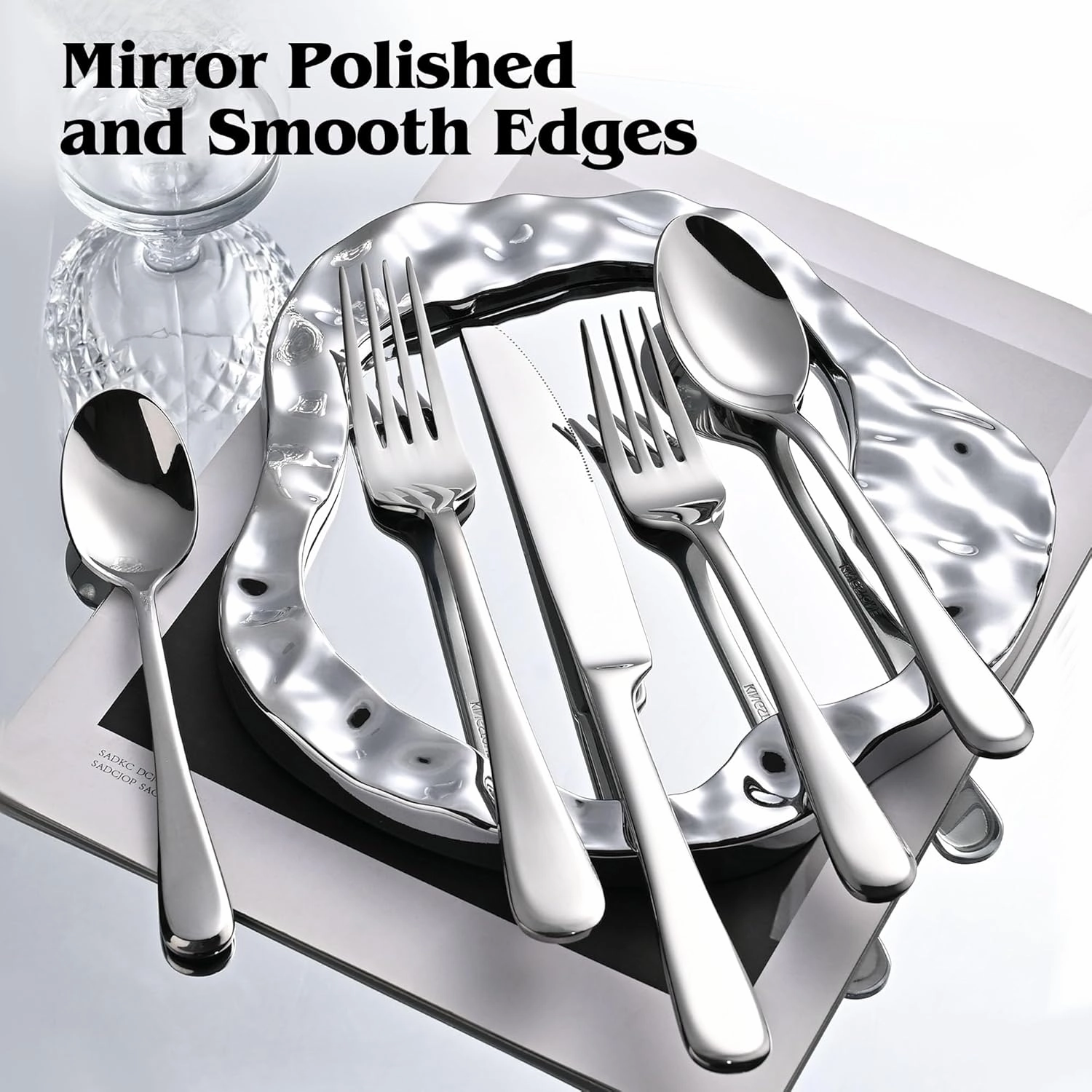 KINGSTONE 40 Pieces Silverware Set for 8, Premium Stainless Steel Flatware Set, Heavy Duty and Modern Design Cutlery Set, Mirror Polished, Dishwasher Safe