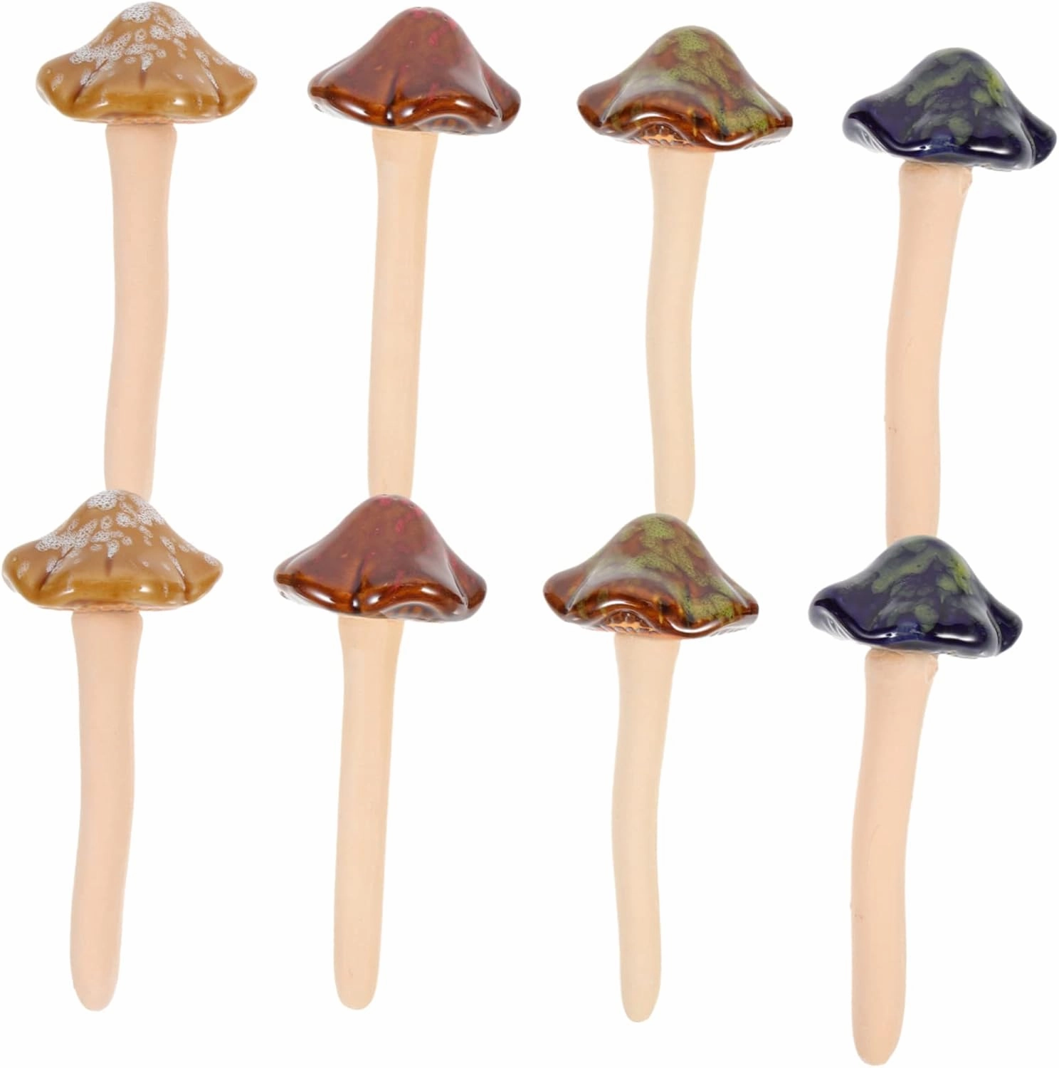 Kisangel Ceramic Mushroom Statue Set 8pcs Decorative Mushroom Plant Stake for Garden Flowerpot Bonsai Decor