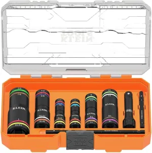 Klein Tools 656QS KNECT Quad Socket, 24 Sizes in 6 Sockets, 4-in-1 Color Coded SAE and Metric Impact Rated, Deep-Well Heavy-Duty, 1/4-and 3/8-Inch Drive, 3-1/2-and 6-1/2-Inch Shaft
