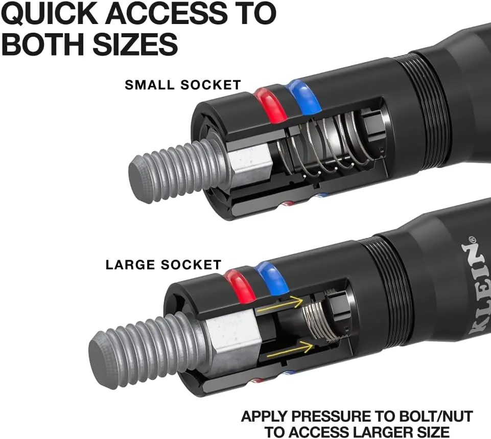 Klein Tools 656QS KNECT Quad Socket, 24 Sizes in 6 Sockets, 4-in-1 Color Coded SAE and Metric Impact Rated, Deep-Well Heavy-Duty, 1/4-and 3/8-Inch Drive, 3-1/2-and 6-1/2-Inch Shaft