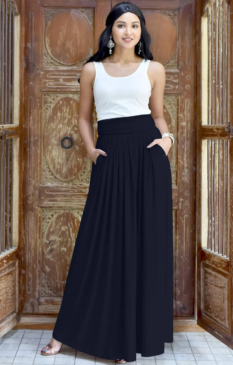 KOH KOH Womens Long Flowy Cute Modest High Waist Floor Length Pockets Maxi Skirt
