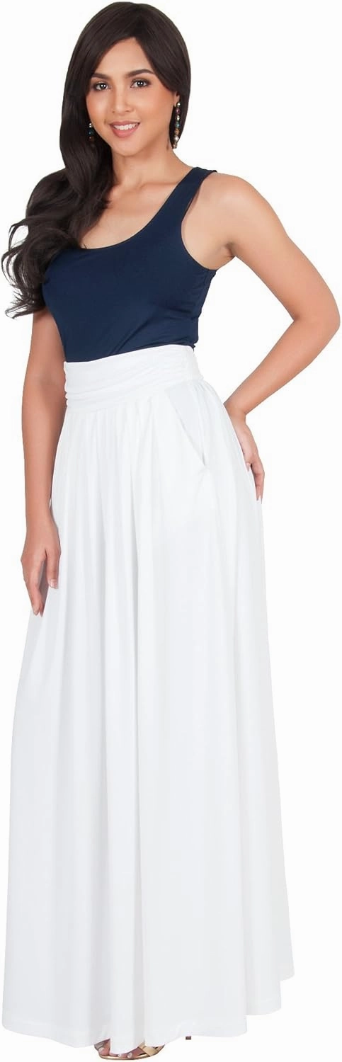 KOH KOH Womens Long Flowy Cute Modest High Waist Floor Length Pockets Maxi Skirt
