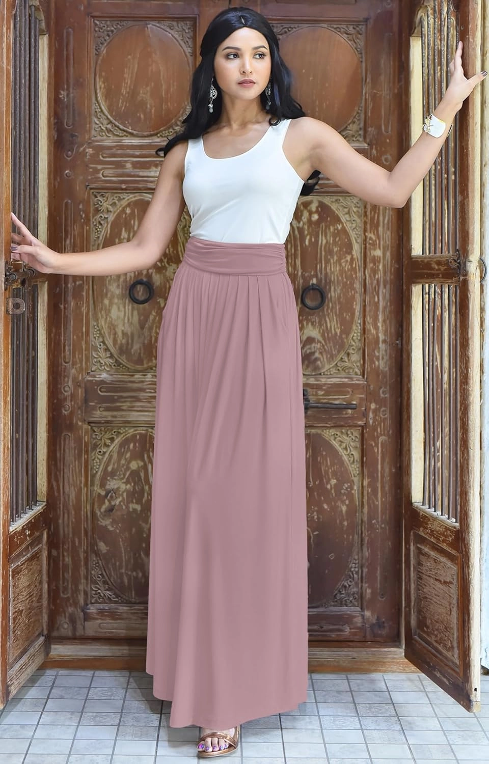 KOH KOH Womens Long Flowy Cute Modest High Waist Floor Length Pockets Maxi Skirt