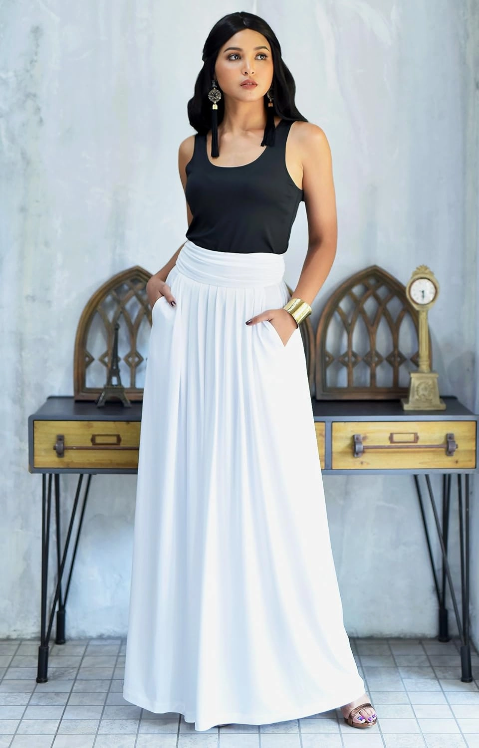 KOH KOH Womens Long Flowy Cute Modest High Waist Floor Length Pockets Maxi Skirt