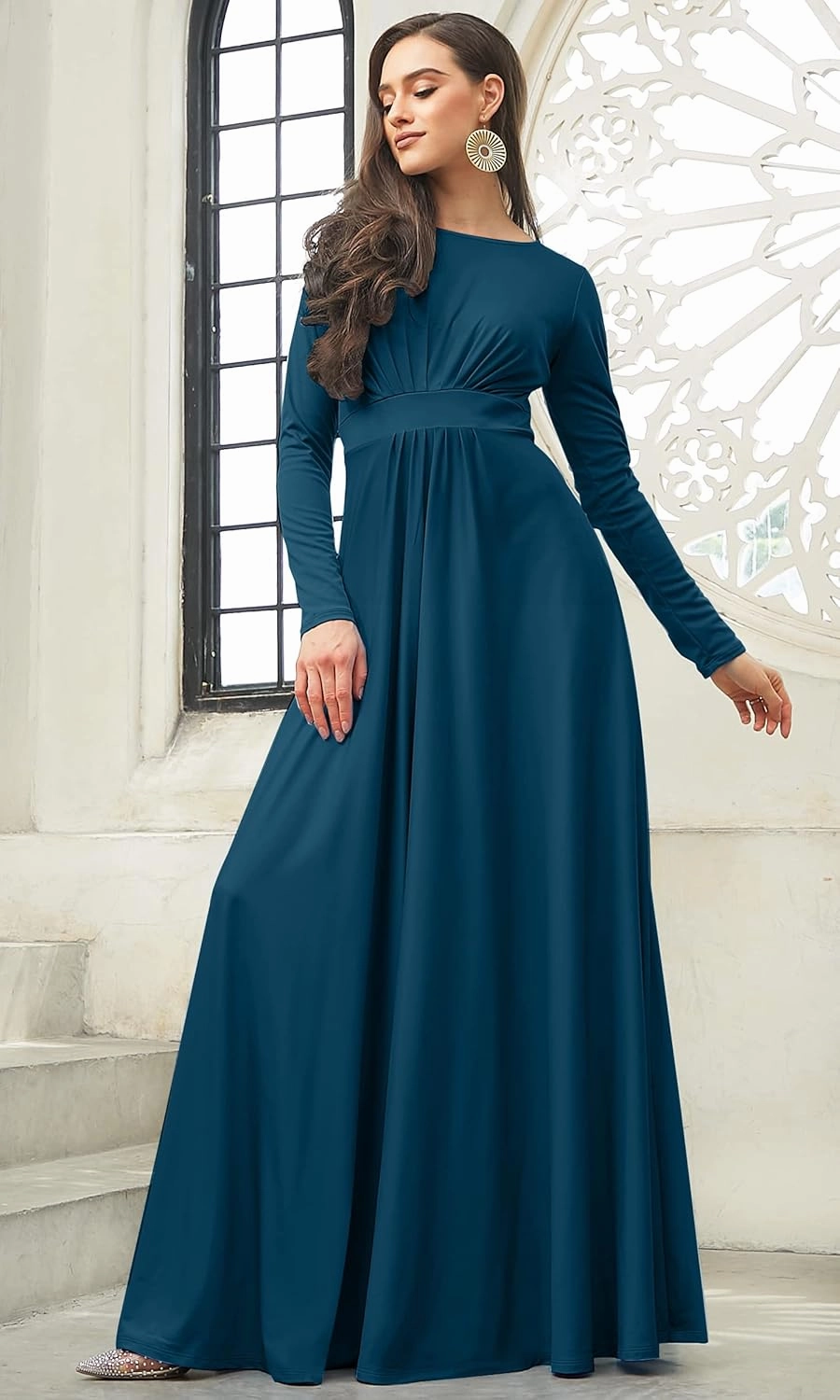 KOH KOH Womens Long Sleeve Flowy Empire Waist Fall Winter Party Gown