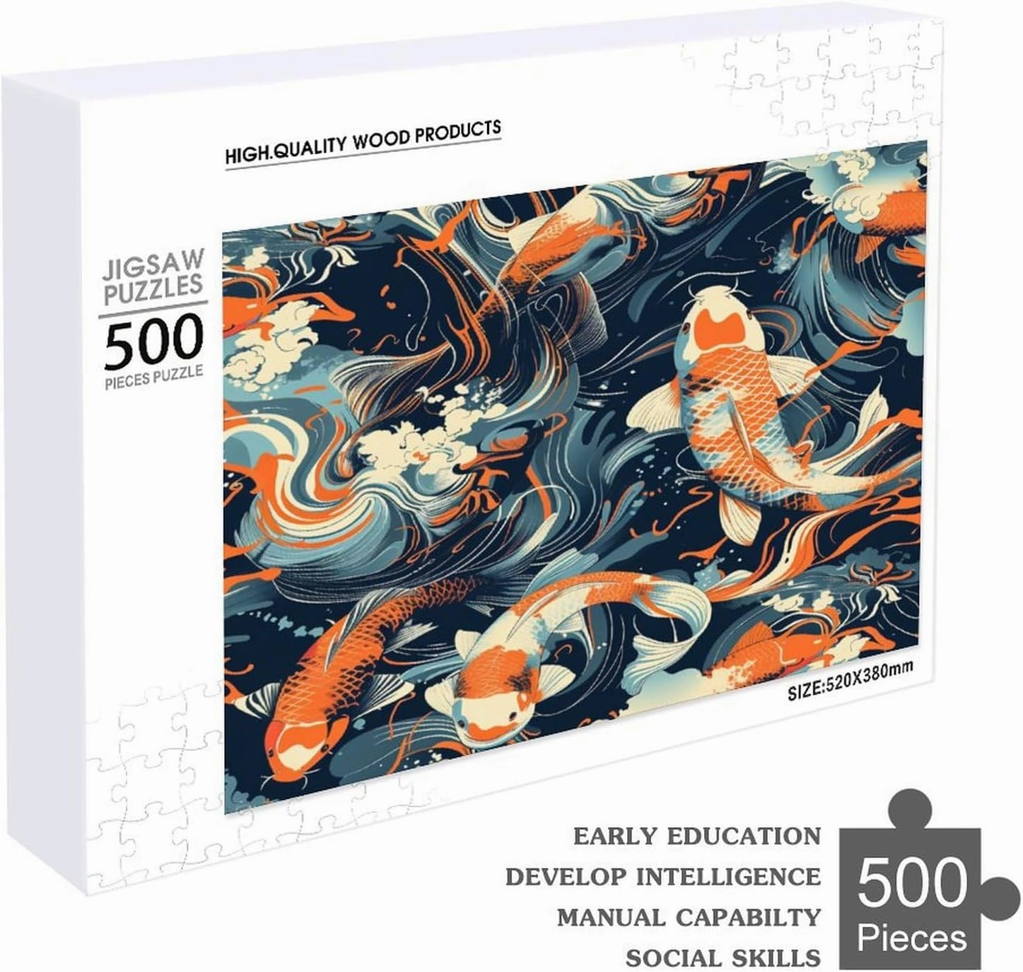 Koi 500 Piece Jigsaw Puzzle,Pond Fish Wooden Puzzle for Adults, Wooden Puzzle,Challenging Family Games