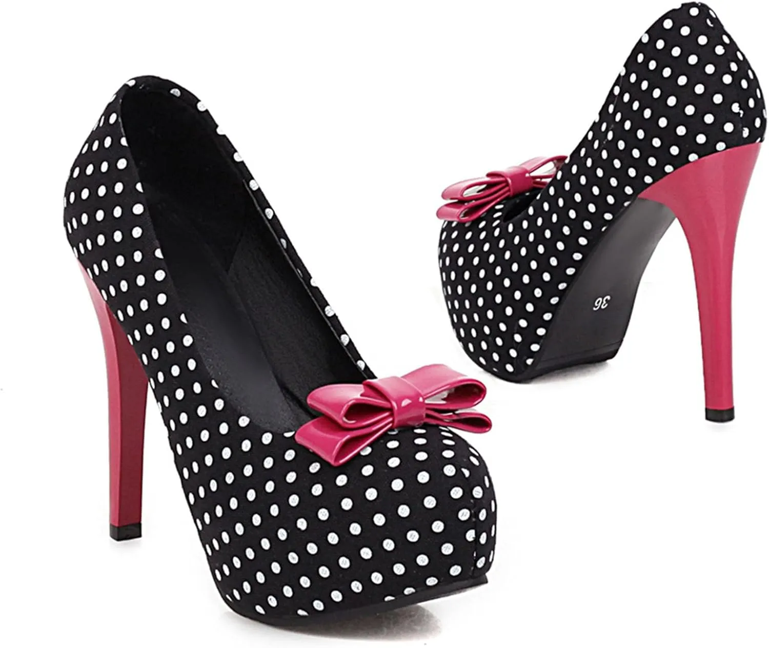 KOKOMOMO Womens Polka Dot High Heels Round Toe Platform Stiletto Pumps with Bows