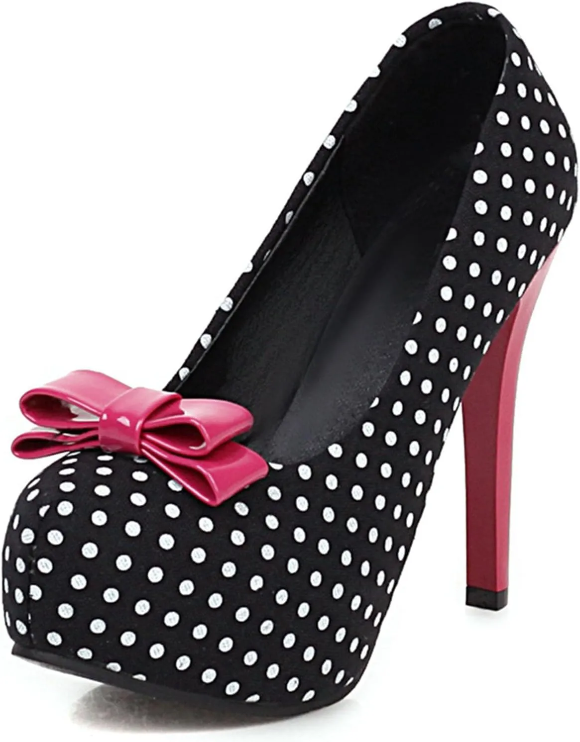 KOKOMOMO Womens Polka Dot High Heels Round Toe Platform Stiletto Pumps with Bows